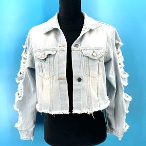 Fashion Nova Go Gettem Jean Jacket - Light Wash Sz. M
